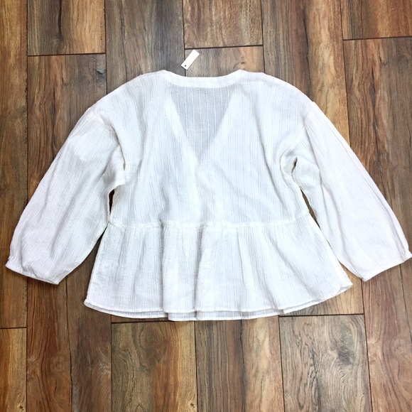 Madewell Bubble Sleeve Striped Peplum Top Sz L - Picture 6 of 8